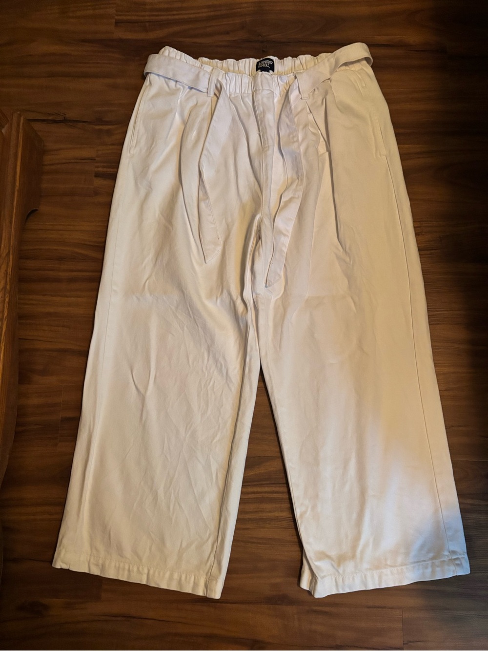 Lands' End White Relaxed Drawstring Denim Chinos